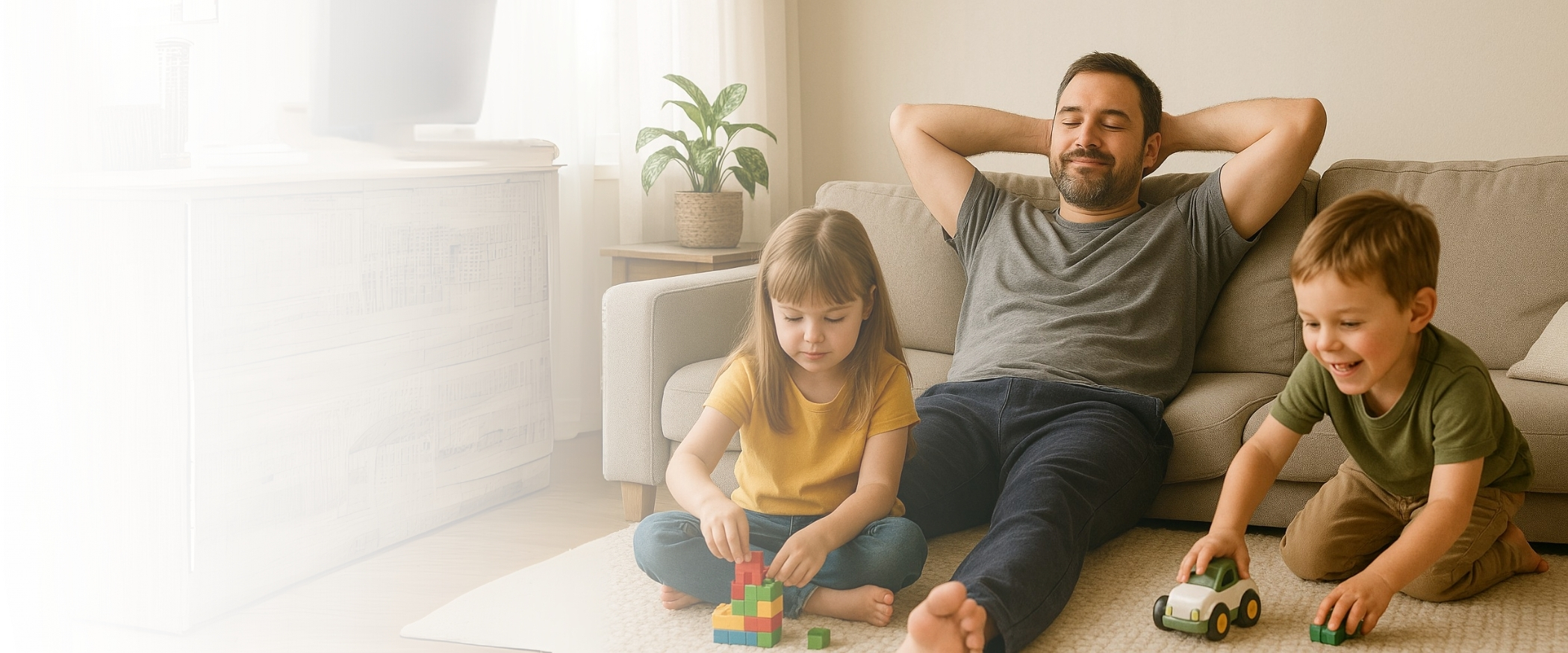 man watching his kids play